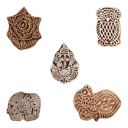 Set of 5 Piece New Mix Wooden Printing Block